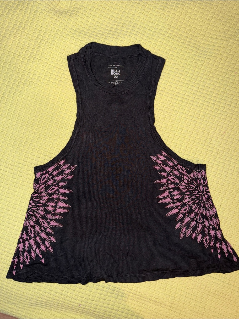 Billabong Charcoal Tank with Pink Sunburst Side Motifs
